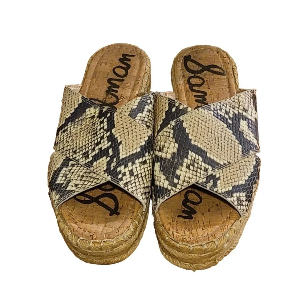 Sam Edelman Natty Platform Leather Espadrille Sandal Snakeskin Boho Casual 10M